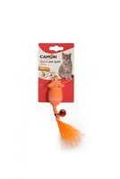 Latex toy with feather and rattle, orange, 11cm, AG0367