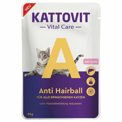 Kattovit VitalCare Anti Hairball konservi kaķiem ar lasi 85g