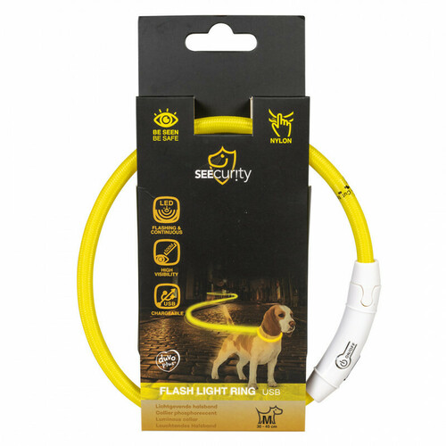 Duvo Plus Flash light ring usb yellow M - USB rechargeable flashing collar