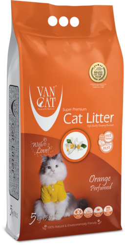 VAN CAT Orange - cementējošas smiltis kaķu tualetei 5kg ar apelsīnu aromātu