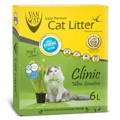 Van Cat Clinic Antibacterial - cementējošas smiltis kaķu tualetei ar antibakteriālām īpašībām 6L