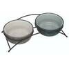 Trixie Paliknis with bowls Bowl set, ceramic/metal, 2×0.6 l/ø 15 cm/32×9×16 cm, petrol/light petrol/grey/light gr