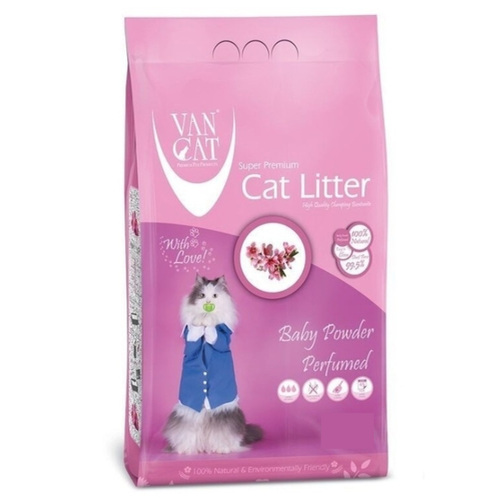 VAN CAT Compact Baby Powder - cementējošas smiltis kaķu tualetei ar bērnu pūderi 5kg