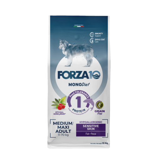 Forza10 MonoDiet Sensitive Skin Medium/Maxi Adult ar zivīm 10kg
