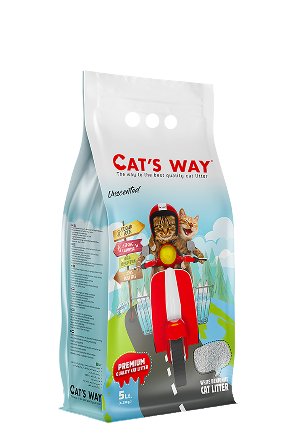 Cats way White Cat Litter Unscented 10l (8.5kg) - cementējošās smiltis bez smaržas
