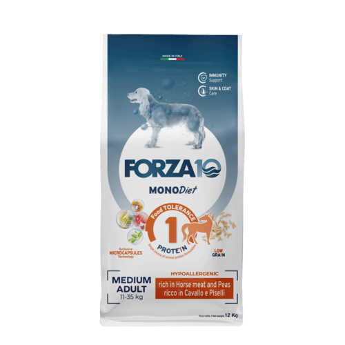 Forza10 MonoDiet Medium Adult ar zirga gaļu un zirņiem 12kg