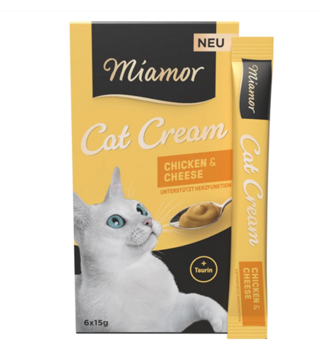 Miamor Cat Cream Chicken & Cheese- gardums kaķiem ar vistu, sieru un taurīnu 6x15g