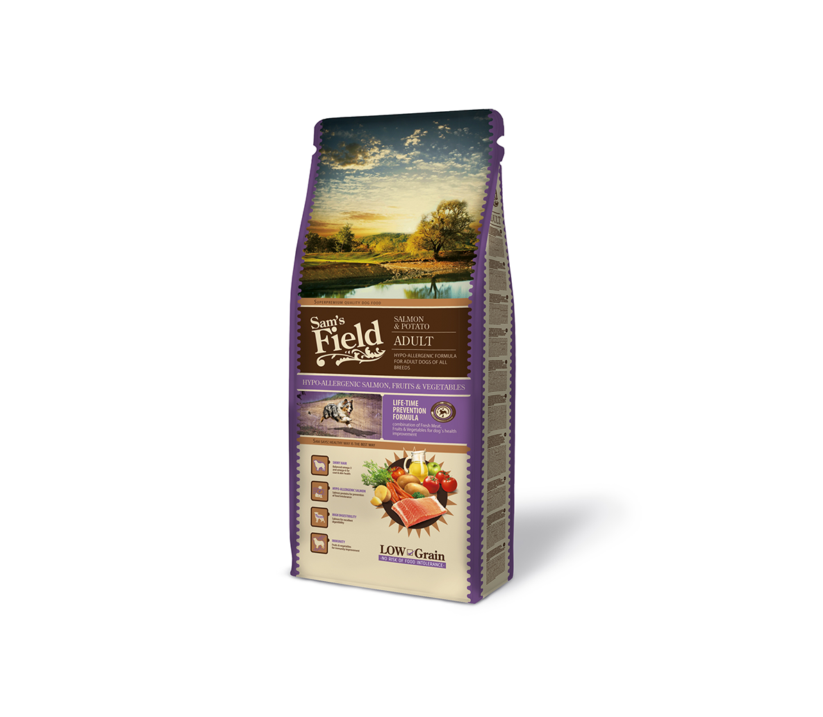 Sam`s Field sausā barība ar lasi pieaugušiem suņiem 13kg