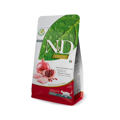 N&D cat prime sausā barība bezgraudu ar vistu un grānātābolu ADULT 5kg