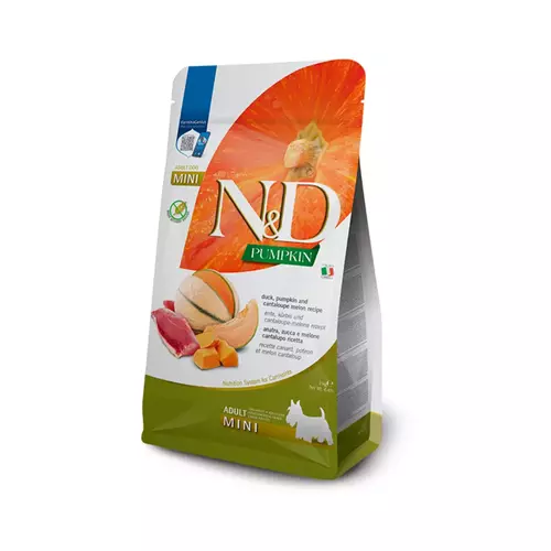 N&D dog pumpkin bezgraudu sausā barība ar pīli, ķirbi un meloni, mazo šķirņu suņiem 2kg