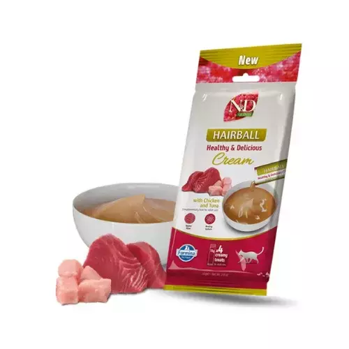 N&D cat creamy krēmveida gardums ar vistu un tunci, HAIRBALL 4x15g N4