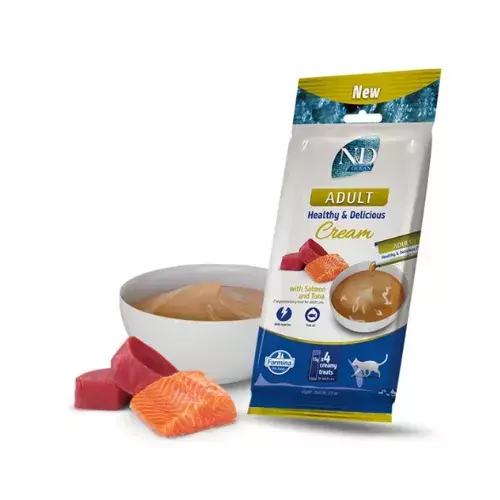 N&D cat creamy krēmveida gardums ar lasi un tunci 4x15g N4