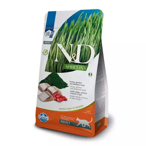 N&D cat spirulina sausā barība ar siļķi, spirulīnu un godži ogām, ADULT 1,5kg