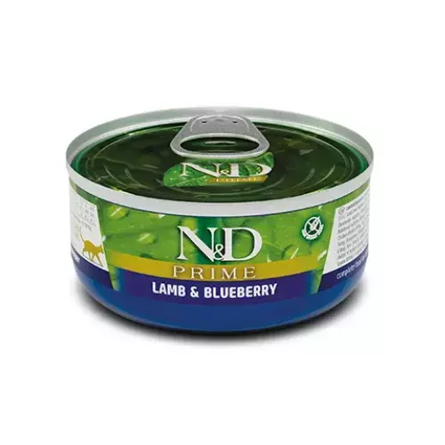 N&D cat prime konservi ar jēru, buljonu un mellenēm 6x70g