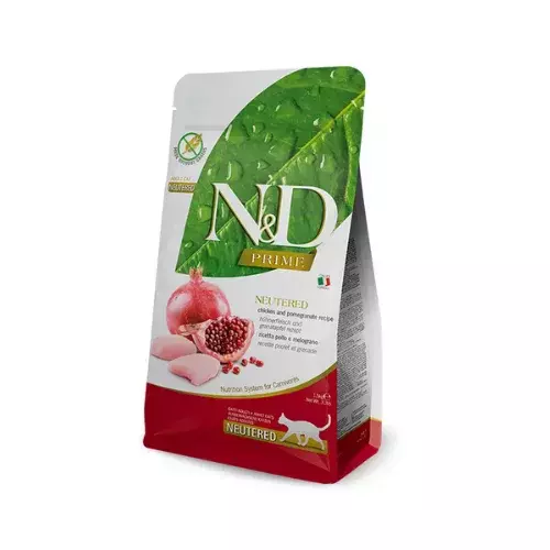 N&D cat prime sausā barība bezgraudu ar vistu un grānātābolu sterilizētiem kaķiem 5kg