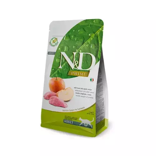 N&D cat prime sausā barība bezgraudu ar mežacūku un āboliem, ADULT 5kg