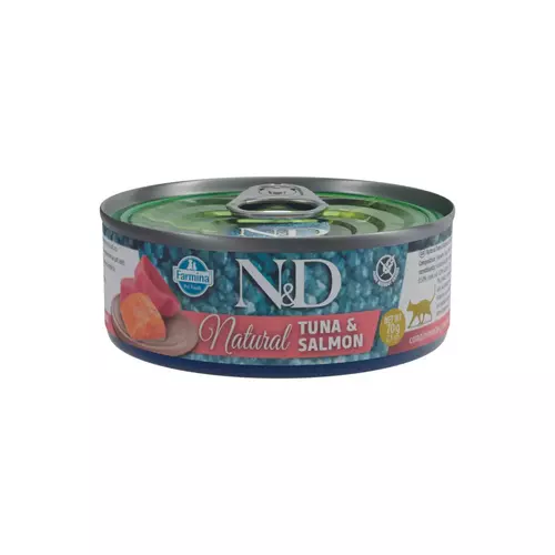 N&D cat natural ar tunci un lasi, konservi kaķiem 6x140g