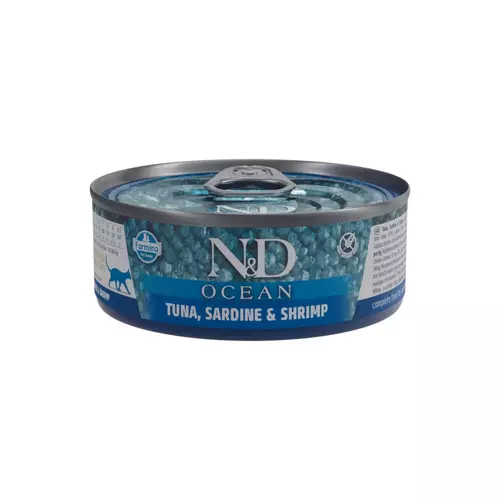 N&D cat ocean konservi ar tunci, sardīnēm un garnelēm 6x70g