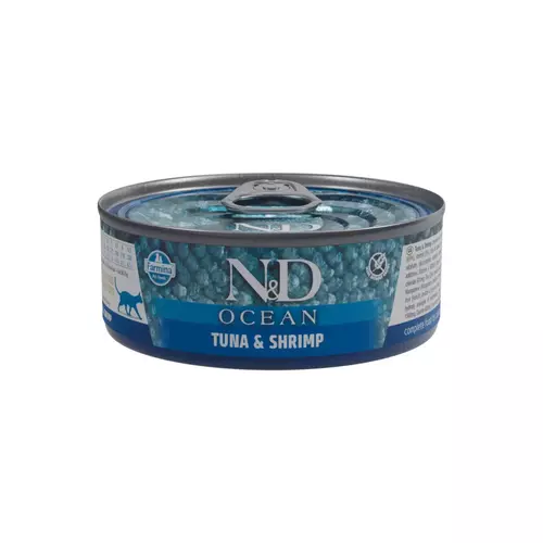 N&D cat ocean konservi ar tunci un garnelēm 6x70g