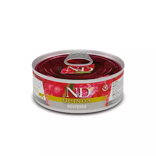 N&D cat quinoa konservi ar cūkgaļu, sterilizētiem kaķiem 6x80g