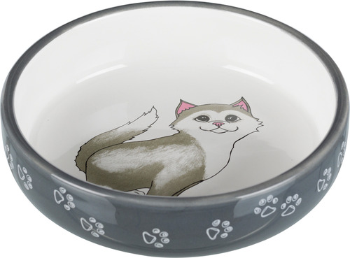 Ceramic bowl for animals: Trixie Cat bowl for short-nosed breeds, ceramic, 0.3 l/ø 15 cm, grey/white