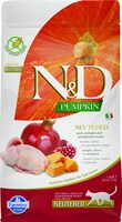 N&D cat pumpkin sausā barība bezgraudu ar paipalu, ķirbi un granātābolu, sterilizētiem kaķiem 1,5kg
