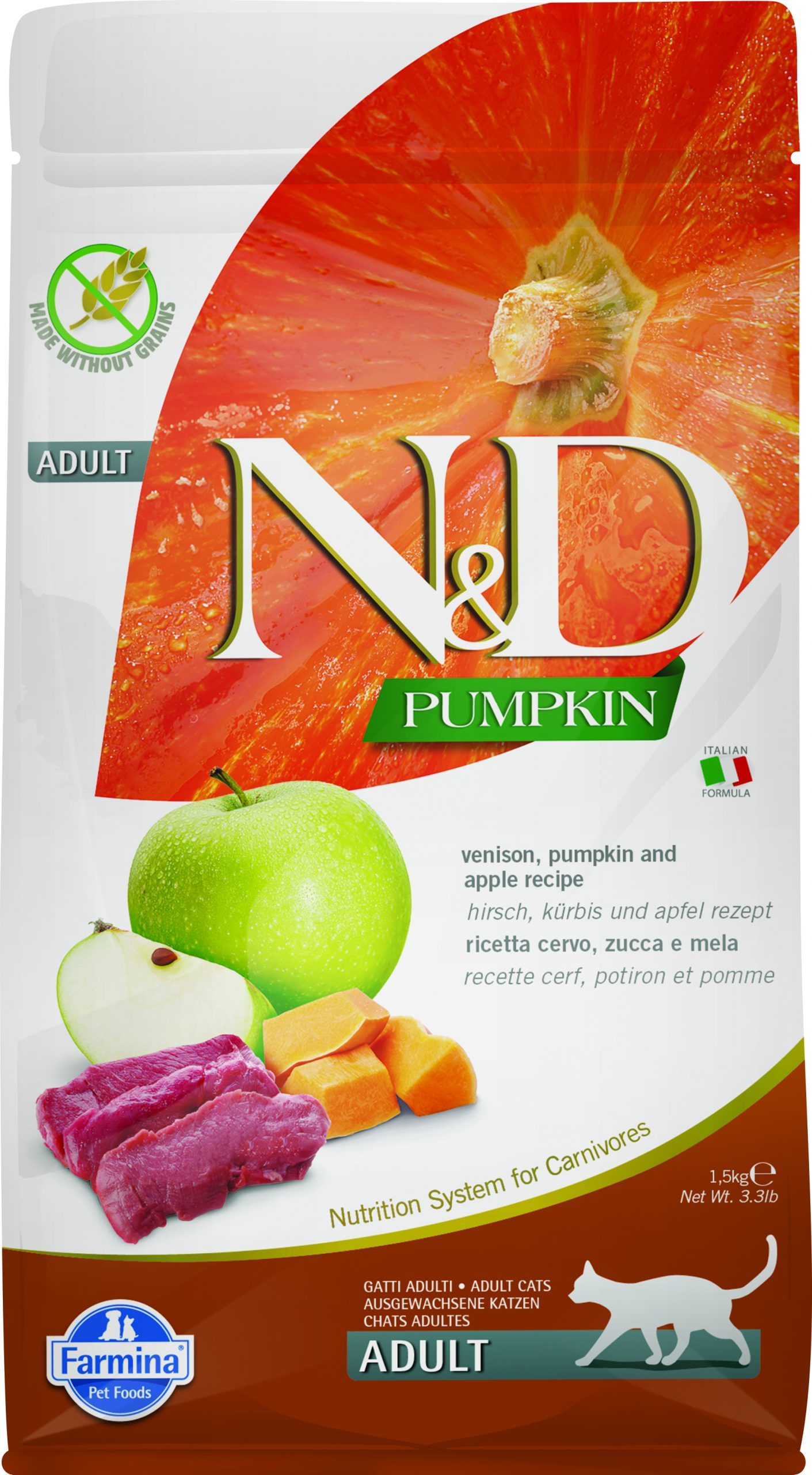 N&D cat pumpkin sausā barība bezgraudu ar briedi, ķirbi un ābolu 5kg