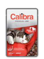 Calibra cat Premium Adult, Gabaliņi mērcē ar vistu un liellopu, 100g