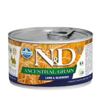 N&D dog low grain konservi ar jēru un mellenēm 6x140g