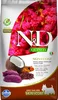 N&D dog quinoa bezgraudu sausā barība ar briedi, kvinoju, kokosriekstiem un kurkumu, pieaugušiem mazo šķirņu suņiem, skin&coat 2,5kg