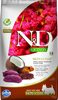 N&D dog quinoa bezgraudu sausā barība ar briedi, kvinoju, kokosriekstiem un kurkumu, pieaugušiem mazo šķirņu suņiem, skin&coat 2,5kg