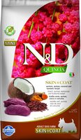 N&D dog quinoa bezgraudu sausā barība ar briedi, kvinoju, kokosriekstiem un kurkumu, pieaugušiem mazo šķirņu suņiem, skin&coat 2,5kg