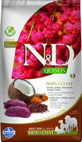N&D dog quinoa bezgraudu sausā barība ar briedi, kvinoju, kokosriekstiem un kurkumu, pieaugušiem suņiem, skin&coat 2,5kg