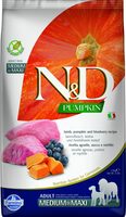 N&D dog pumpkin bezgraudu sausā barība ar jēru, ķirbi un mellenēm, vidējo un lielo šķirņu suņiem 12kg
