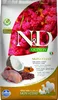 N&D dog quinoa bezgraudu sausā barība ar paipalu, kvinoju, kokosriekstiem un kurkumu, pieaugušiem suņiem, skin&coat 7kg