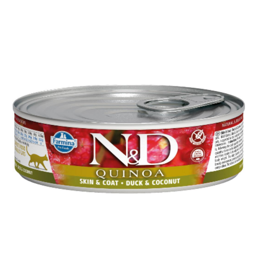 N&D cat quinoa bezgraudu konservi skin&coat ar pīli un kokosriekstiem 6x80g