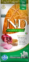 N&D dog ancestral grain, sausā barība ar vistu, plēkšņu kviešiem, auzām un granātāboliem, pieaugušiem vidējo un lielo šķirņu suņiem 15kg