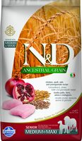 N&D dog ancestral grain sausā barība ar vistu, speltas kviešiem, auzām un granātāboliem, vidējo un lielo šķirņu suņiem senioriem 12kg