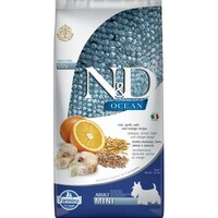 N&D dog ocean sausā barība ar mencu, plēkšņu kviešiem, auzām un apelsīniem , pieaugušiem mazo šķirņu suņiem 2,5kg